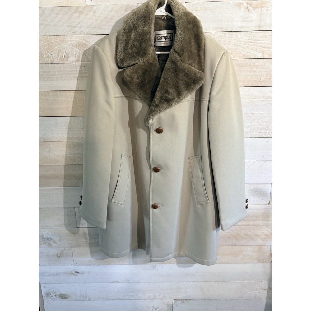 Vintage 60s 70s Men's Winter Coat Campus Studio One Faux Fur Lined Size 46